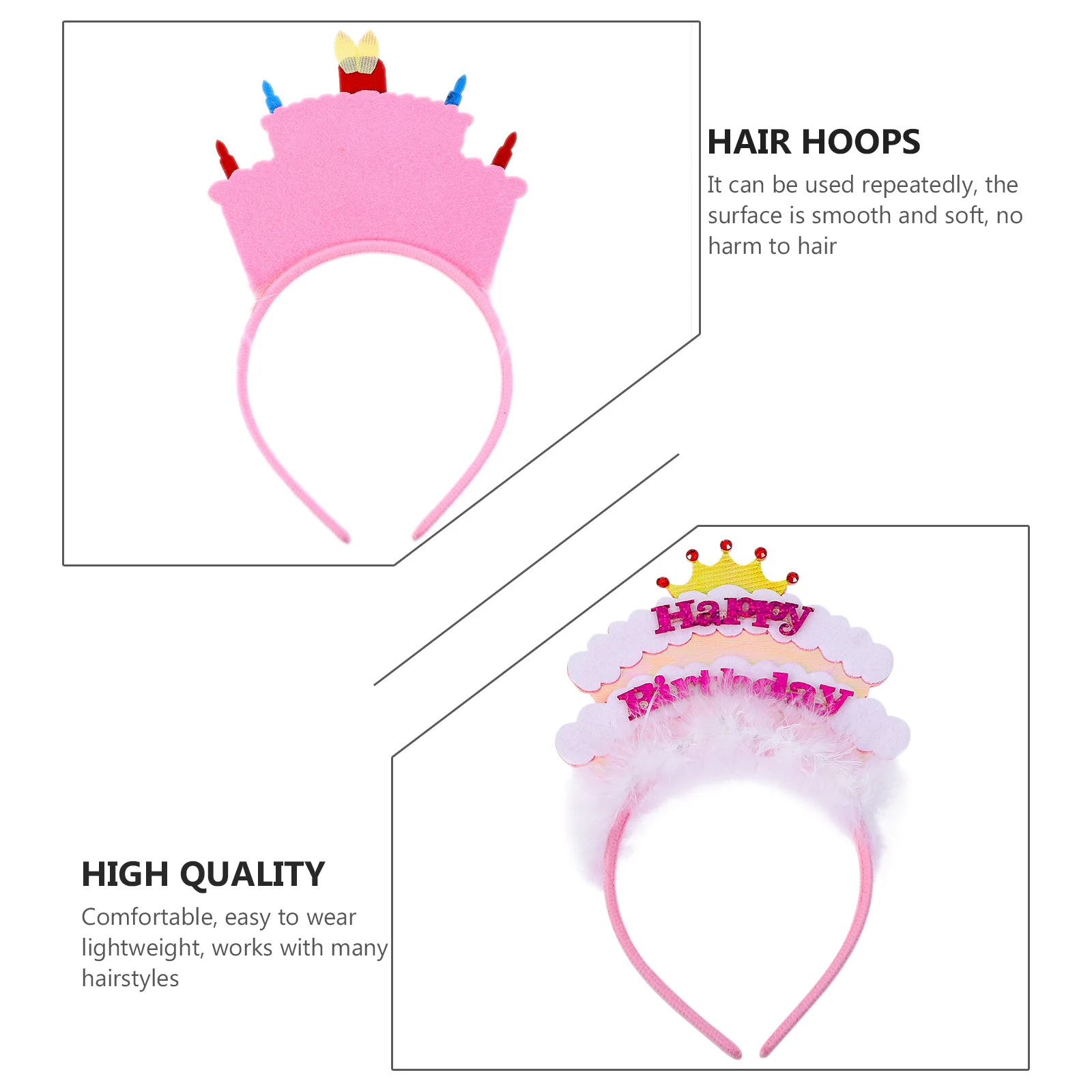 

2Pcs Birthday Cake Hair Hoops Durable Lightweight Party Headbands Fun Birthday Hair Accessories Party Headdress