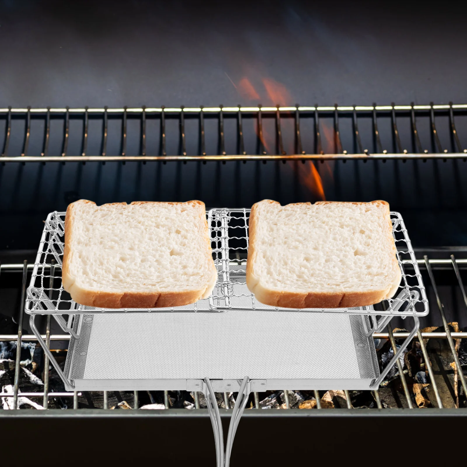 

Stainless Steel Foldable Japanese Style Camping Toaster Portable Bread Toaster Bacon Grill Stovetop Outdoor Cooking Rack