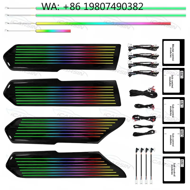 64 Color RGB Door Trim Atmosphere Light Kit 2023 Car Interior Modification Decor Upgrade Accessories