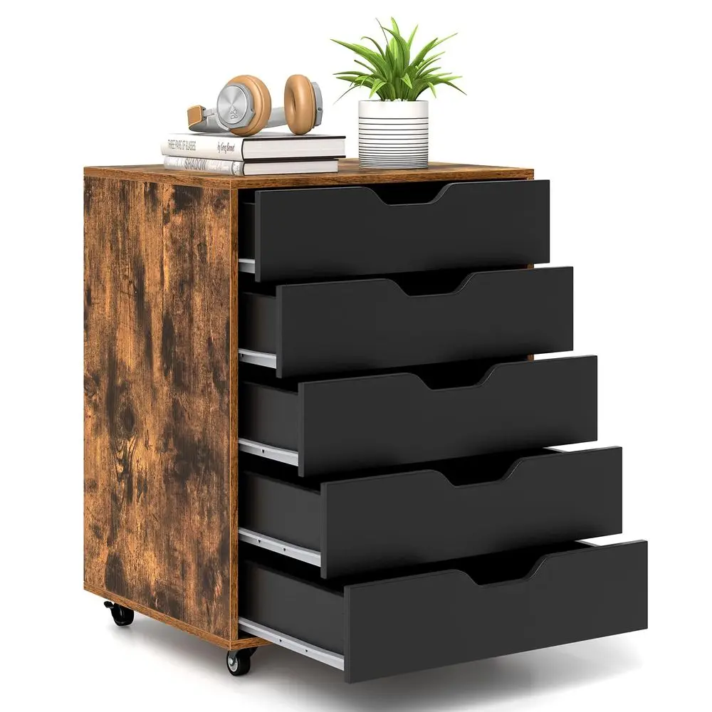 

5Drawer Dresser, Mobile File Cabinet on Wheels, Wood Rolling Storage Drawers Under Desk, Chest of Drawers Home Room Organizer F