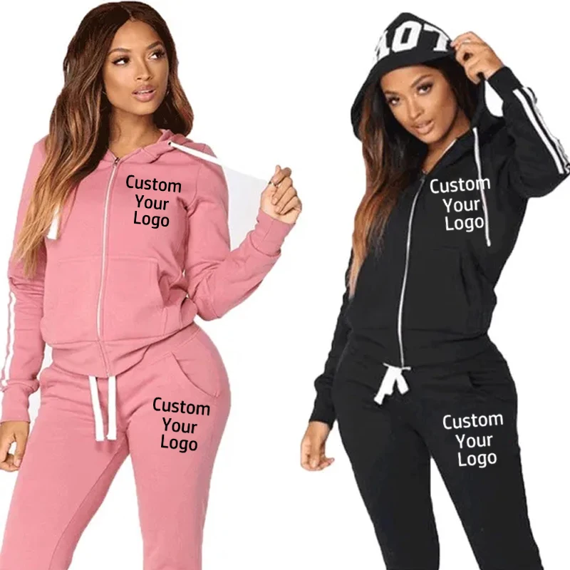 

Custom Sets for Women Zipper 2 Pieces Hoodies Drawstring Winter Tracksuit Jogging Pants Casual Comfortable Hot Sales Daily Suit