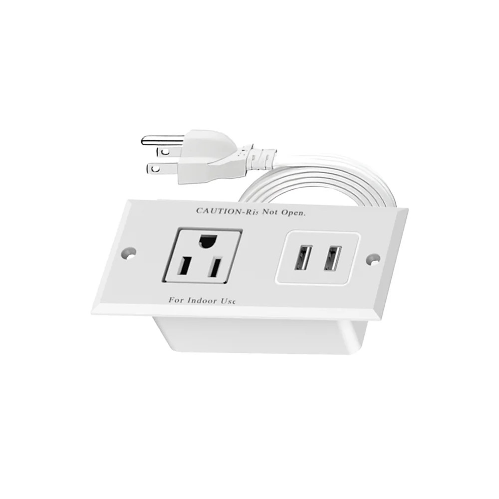 Mini Recessed Recessed Power Strip 1 AC Outlets 2 USB-A Port (5V 2.1A) Charging Port Built-in Socket with 1.5 meters of extension cord for Gaming Desk Audio Video Workstation