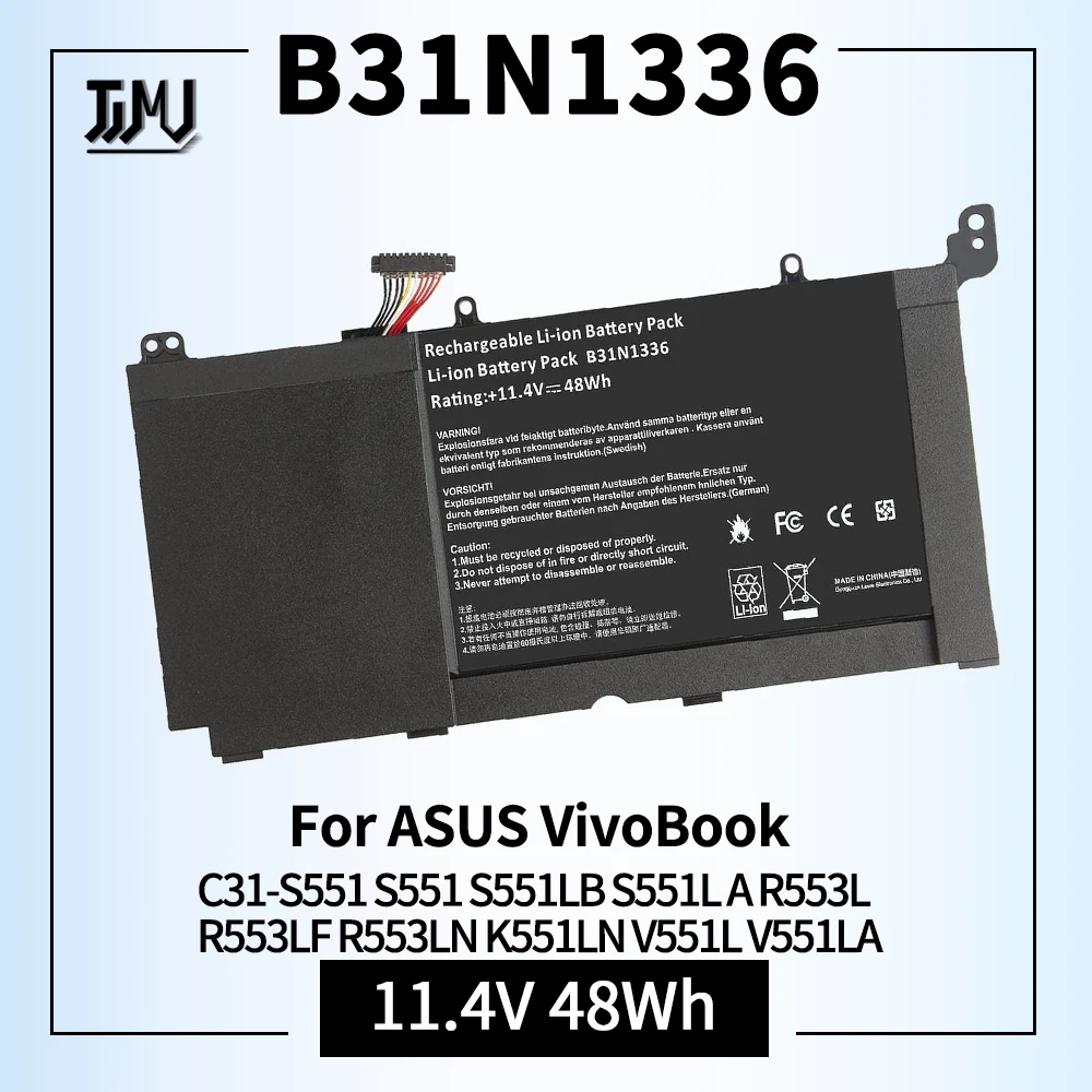 11.4V 48Wh B31N1336 Laptop Battery for Asus VivoBook C31-S551 S551 S551LB S551LA R553L R553LF R553LN K551LN V551L V551LA