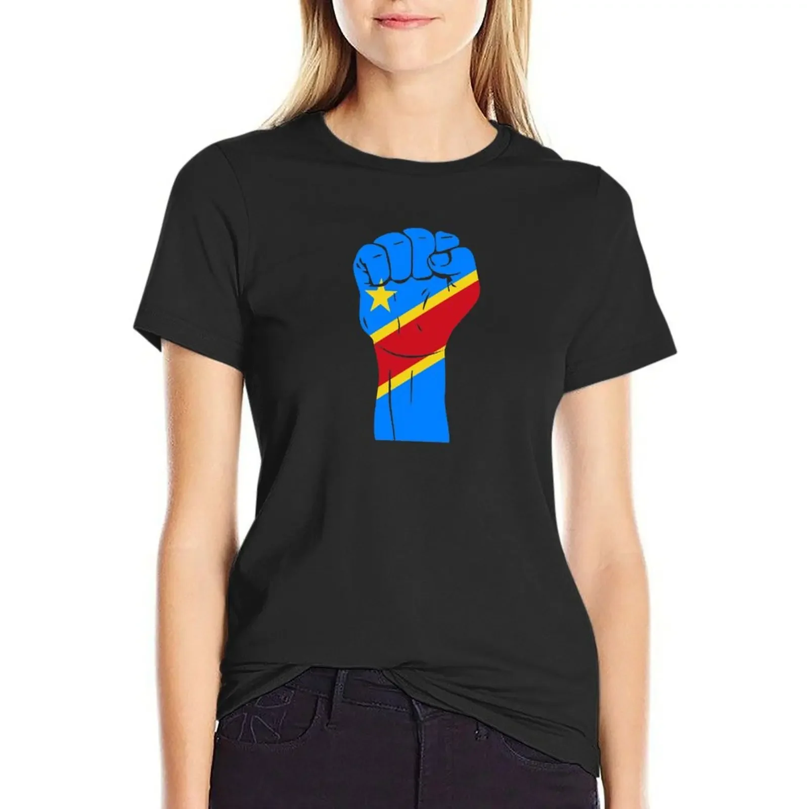 

RAISED FIST DRC T-Shirt plus sizes plain Female clothing sports fans Womens graphic t shirts