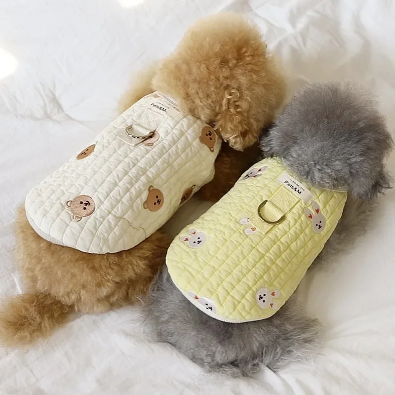 Animal‑Embroidered Cotton Pet Winter Coat, Warm Padded Jacket with Leash Hook for Teddy Bichon Frise Small Dogs