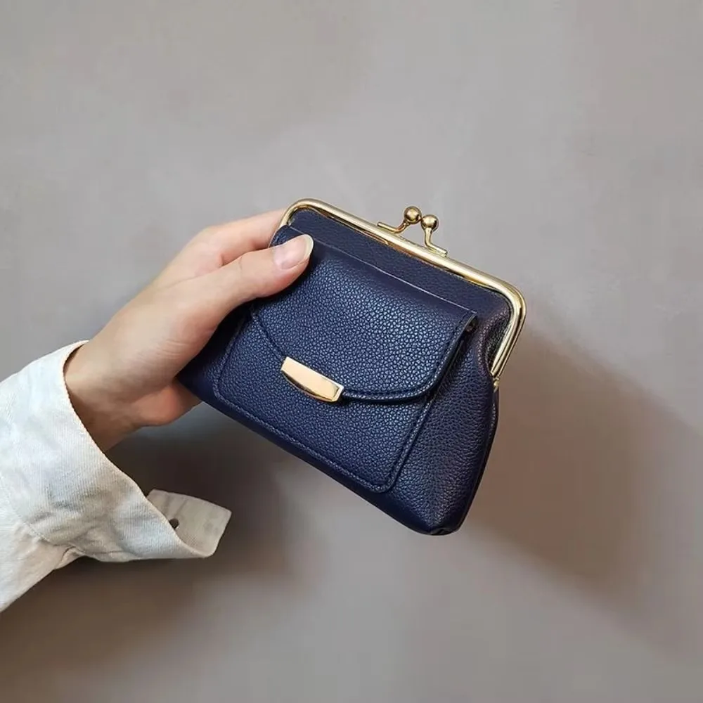 

Lychee Pattern Mini Lock Clip Coin Purse PU Leather Keys/Lipsticks/Earphone Kiss Lock Leather Wallet Portable Retro