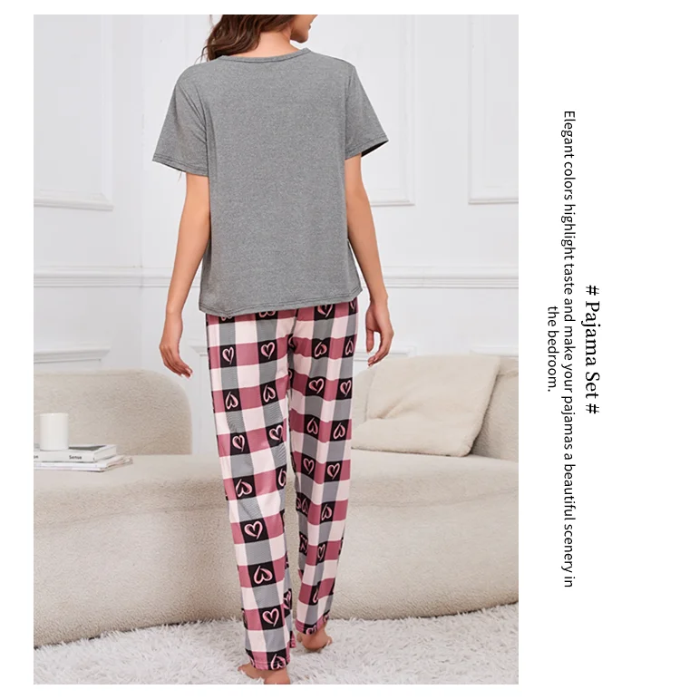 Damen-Pyjama, Heimanzug, weicher Komfort, Nachtwäsche, Loungewear, Herbst, Rundhalsausschnitt, Tops und Shorts, Pyjamahose, 3-teiliger Pyjama für Damen – Detail 6