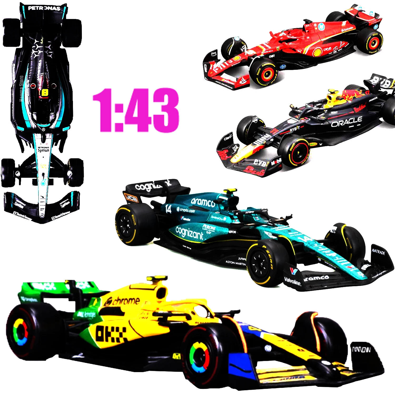 Bburago 1:43 F1 2023/2024 페라리 SF24 #16 모델, Spielzeug Sammlung W15 NO44 메르세데스-AMG 모델 자동차 F1 레드불 1/43 맥라렌