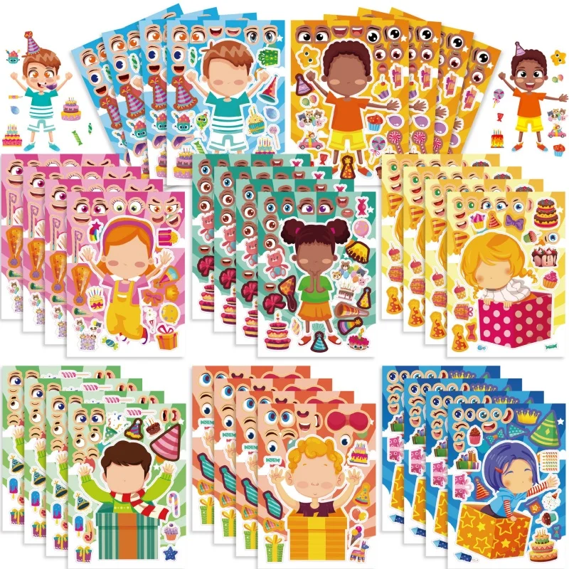 DIY Face Stickers For Girls Boys Mix & Match Parent Child Interactive Puzzle Stickers Children's Anime Decal Birthday Party Gift