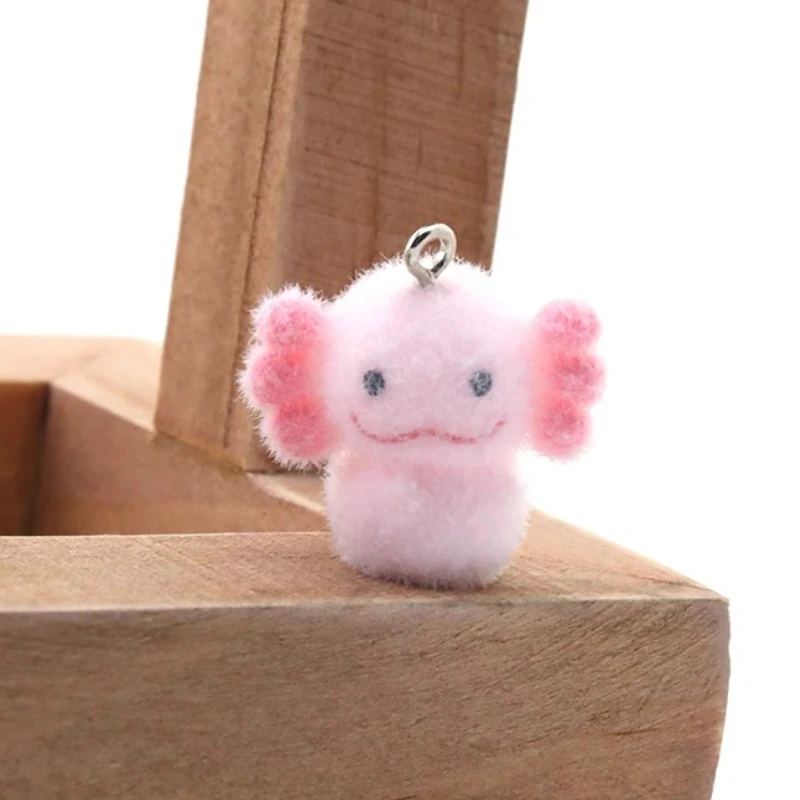 

15PCS Diy Ambystoma Mexicanum Plush Charms Hexagonal Dragon Animals Flocking Resin Pendant for Jewelry Keychain Making