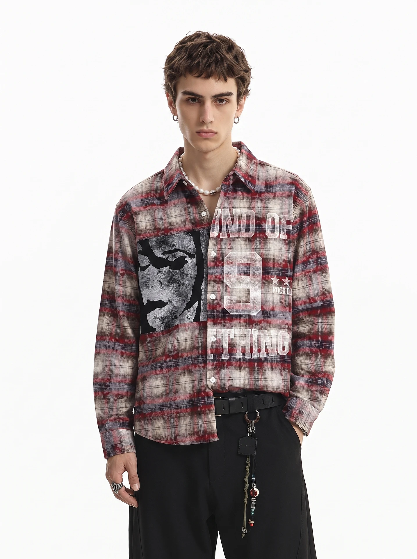 American Retro Tie Dye Plaid Long Sleeve Men's Shirt Loose Fit Casual Style Youthful Trend Autumn Wear for Young Men