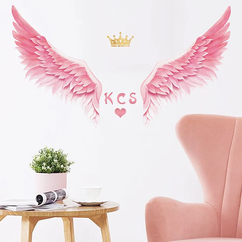 Pink Wings Crown Anime Wall Stickers For Kids Room Decoration Girl Room Decortion Wall Decor Bedroom Accessories Home Decor