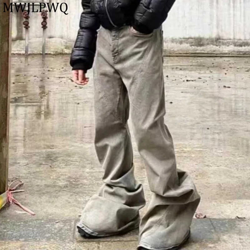 

MWJLPWQ RO Винтажные потертые расклешенные широкие многослойные джинсы длиной до пола, плиссированные усы с кошачьими усами, утягивающие уличные брюки 21050