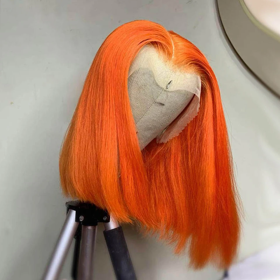 

Soft Glueless Ginger Orange Preplucked BabyHair Short Bob Middle Part 180density Lace Front Wig For Black Women Natural Hairline