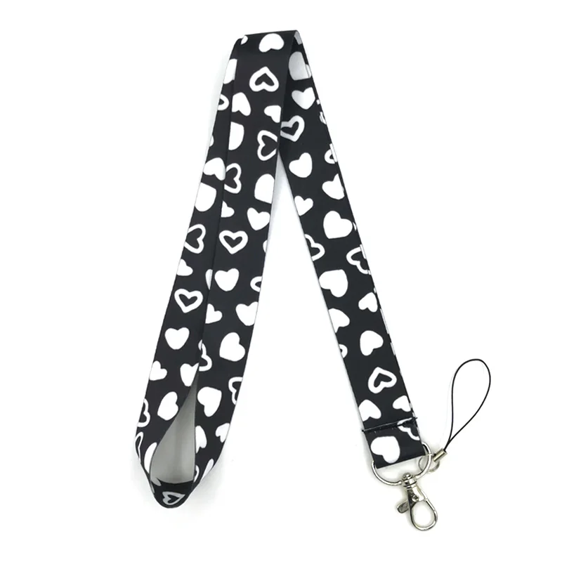 Black Love Heart Lanyard Credit Card ID Holder Bag Student Women Travel Card Cover Badge Car Keychain Gifts Accessories