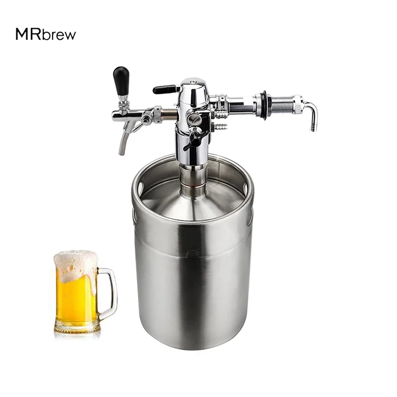 Beer Dispenser Kit 5L Stainless Steel Mini Keg & Beer Tap Defoamer Filler & Adjuatable Beer Tap Fpr Home Brew