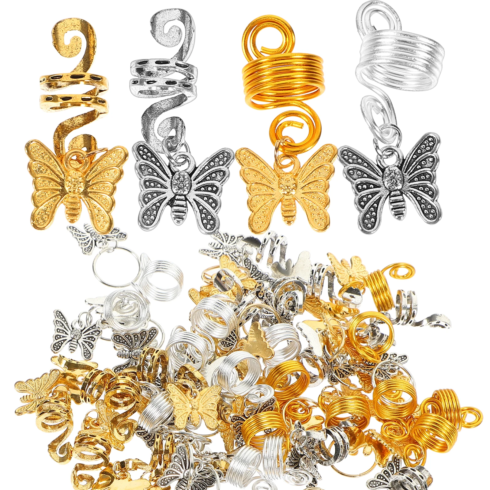

60 Pcs Butterfly Accessories Metal Hair Rings Braids Charms Jewelry Dreadlocks Earrings Hair Jewels Easy Christmas Birthday