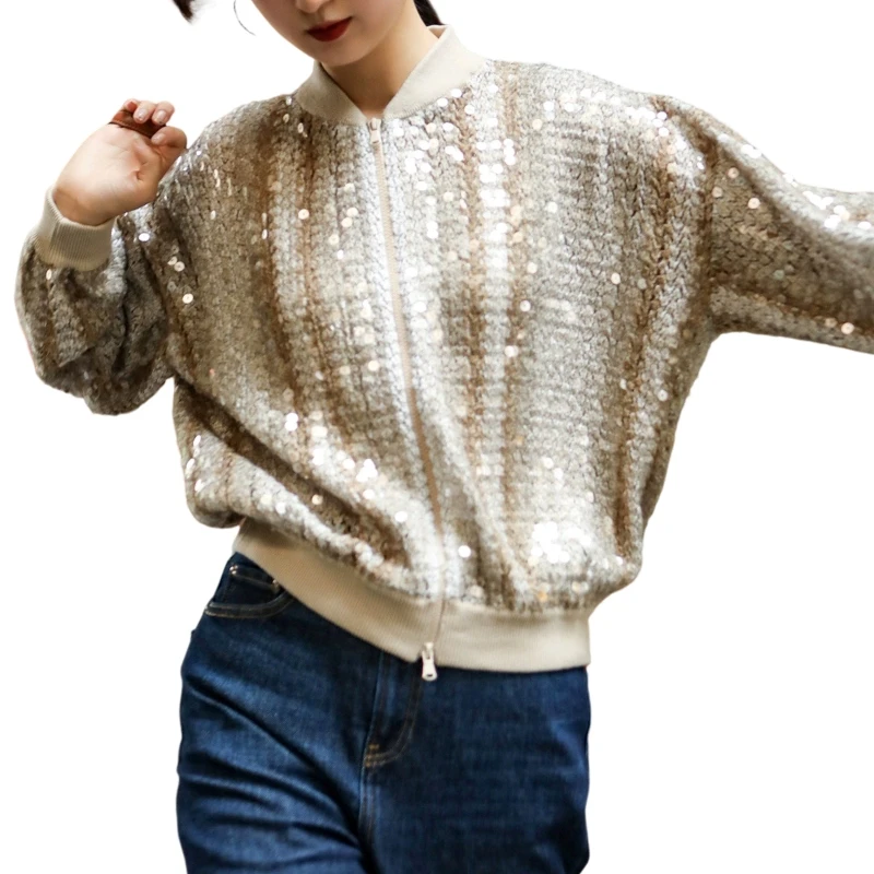 2024 Women's Sweater Heavy Hand-Embroidered Crystal Sequined Sweater Coat Luxury Clothes Women Knitwear  top quality tops