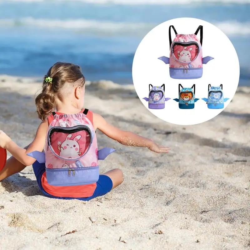 Kids Drawstring Bag Dry Wet Separated Sackpack Swim Backpack Waterproof Gym Backpacks With Shoe Compartment For Swimmers Beach