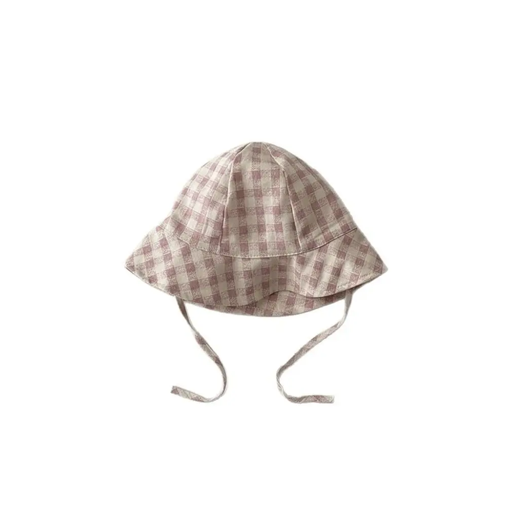 

Cotton Baby Bucket Hat Plaid/Stripe/Dot Print Breathable Kids Sunscreen Hat Adjustable Korean Style Baby Fisherman Cap