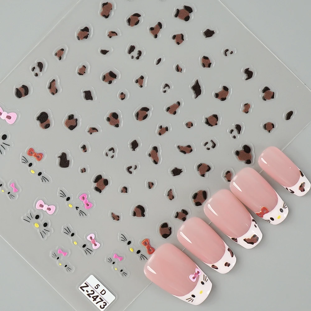 5D reliëf luipaardprint nagelstickers schattige cartoon multitudinale patroon stickers groothandel korting aanpasbare nageldecoratie