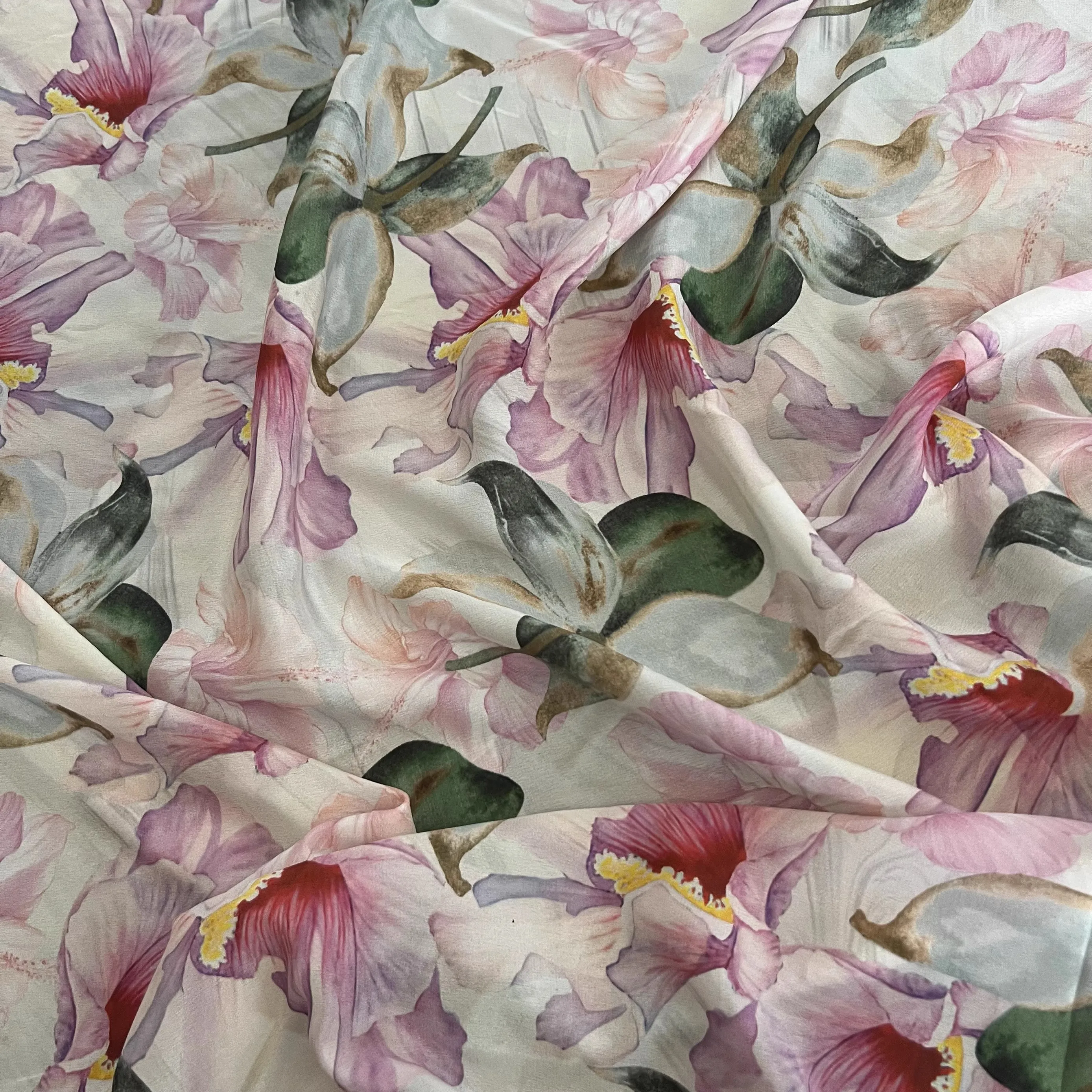 1 meter 100% Mulberry Silk 15 momme Crepe Silk Fabric Big Pink Floral Printed 138cm 54\