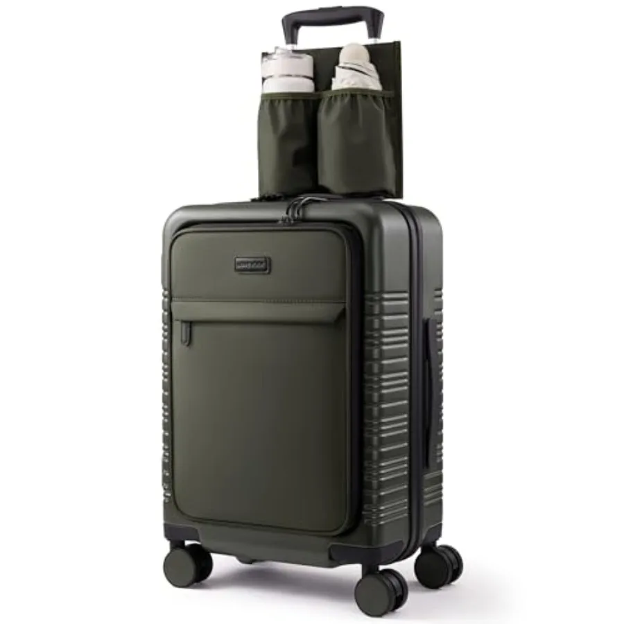 

21 Inch Hardside Carry On Luggage Set with Spinner Wheels for Air Travel Lightweight Army Green Suitcases with Detachable Pouch
