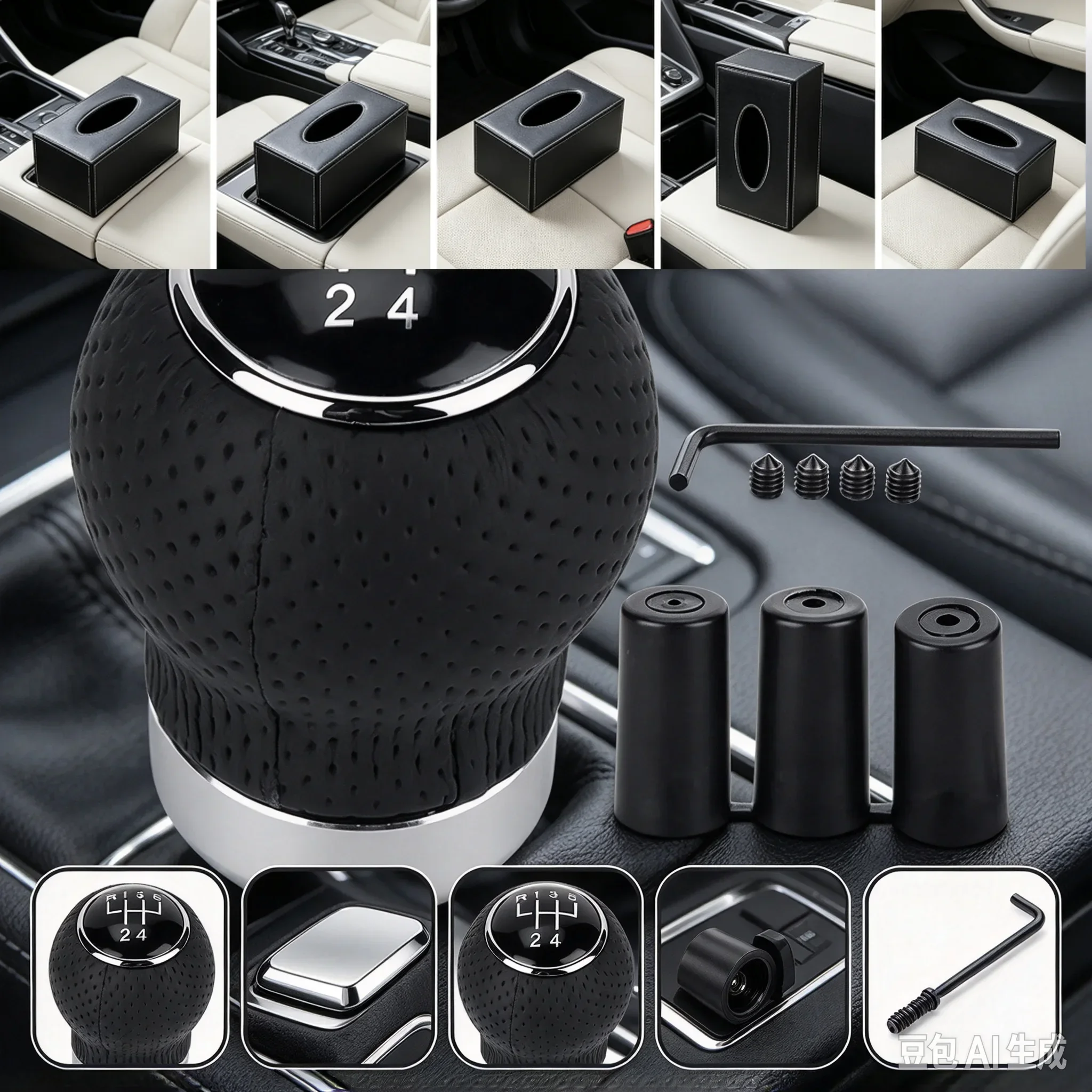 Universal Manual Leather Red Black Stitch Car Gear Stick Shift Knob Shifter Lever Pen Replacement Gearstick Car Interior Parts