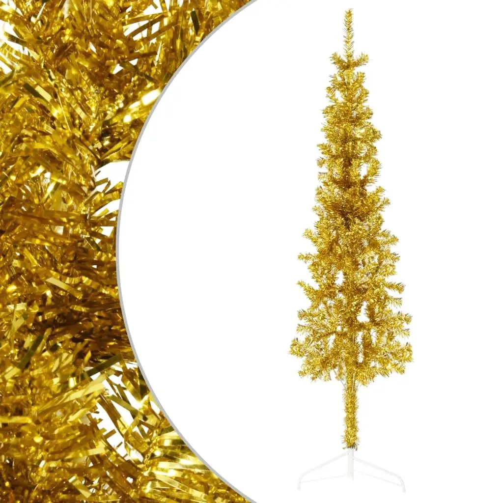 120cm Slim Gold Artificial Half Christmas Tree with Stand - Perfect Holiday Decor