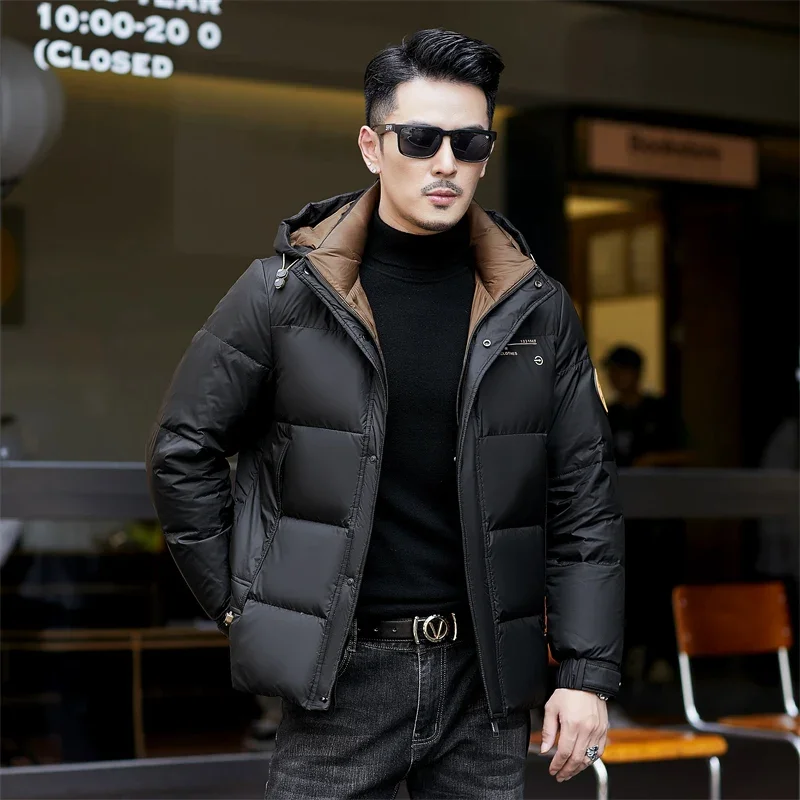 Thickened Duck Down Men's Winter Down Jacket Medium and Long Lightweight Detachable Hat Warm Coat Casual Jack Men Winter Jacket