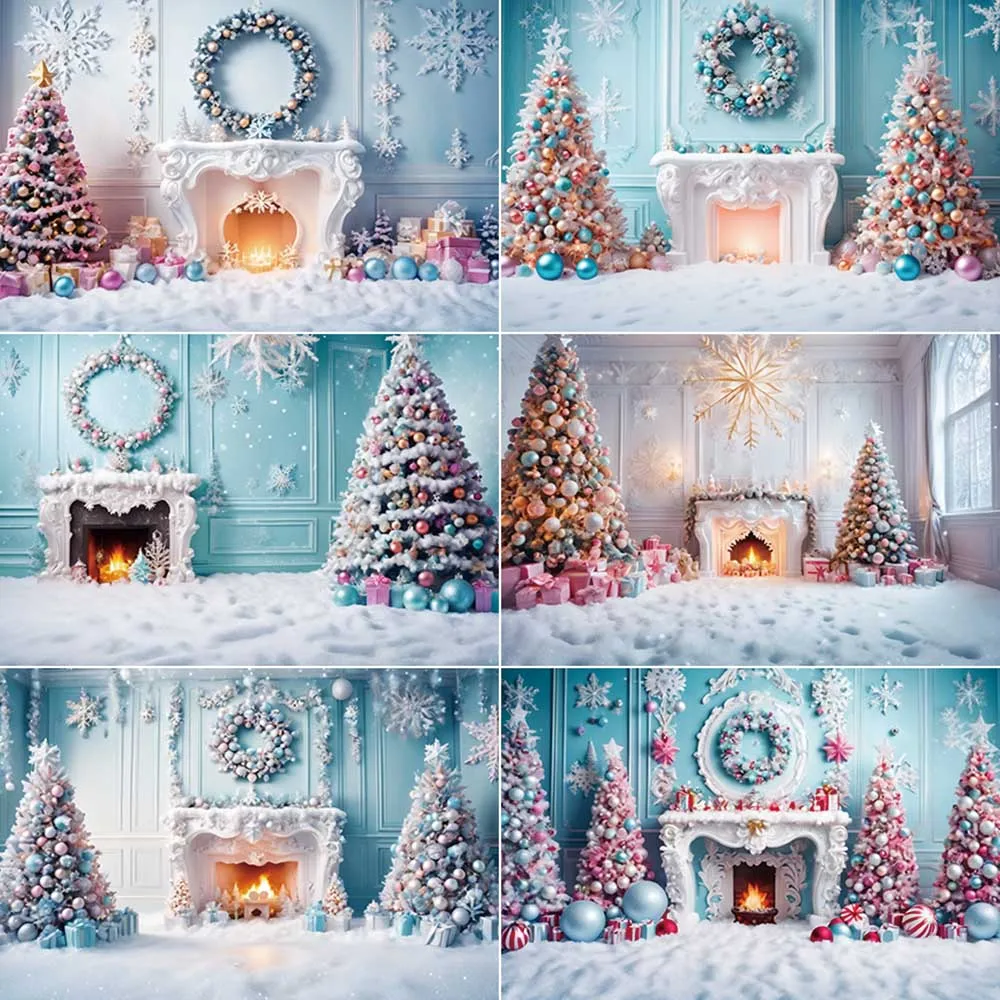 

MOON.QG Christmas Photography Backdrops Fireplace Tree Wreath Ornaments Photozone Backgrounds New Year Studio Photobooth Props