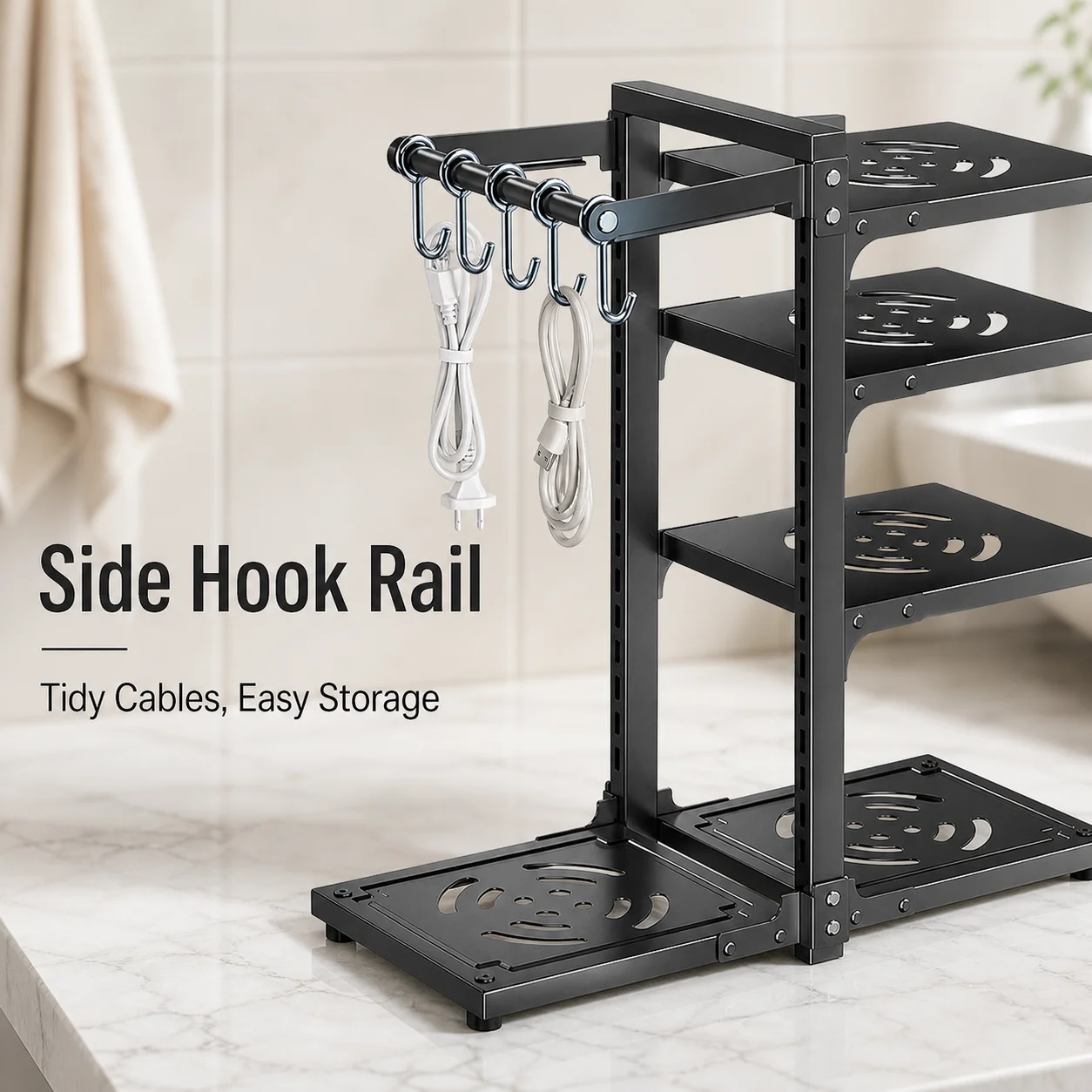 Black 5-Layer Height-Adjustable Stainless Steel Kitchen Storage Rack Multi-Layer Drain Organizer for Pots Pans Tableware under Cabinet Pot Storage Shelf