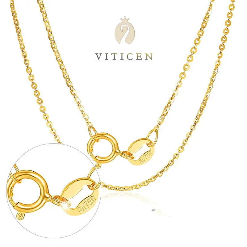 VITICEN Real100% 18K Gold Necklace for Women Au750 O-shaped Clavicle Chain Valentine's Day Gift Fashion Exquisite Jewelry