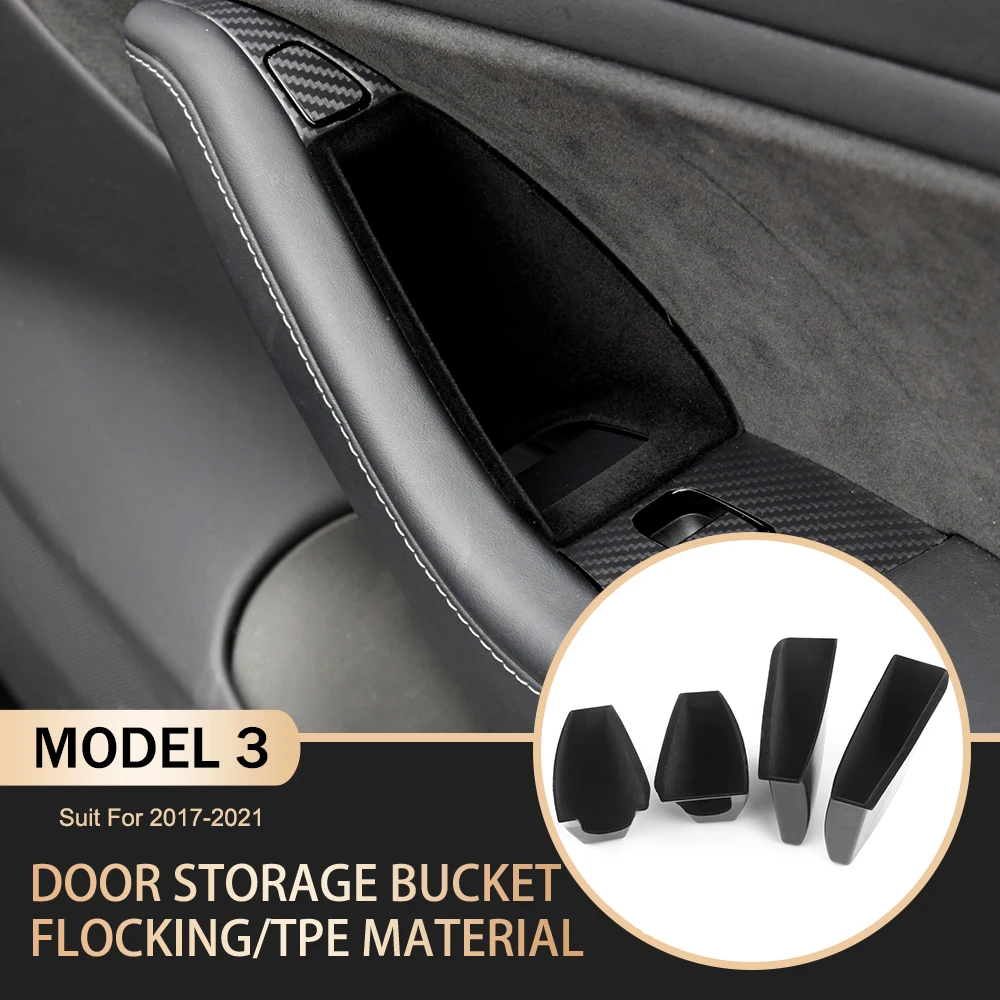 4PCS Car Door Side Storage Box Handle Pocket Passenger Storage Tray Container for Tesla Model 3 2017 2018 2019 2020 2021 2022
