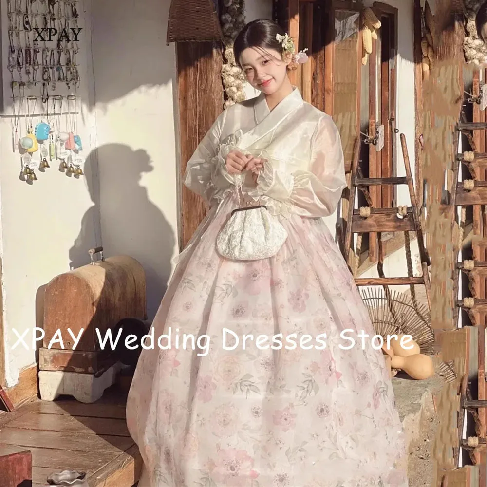 

XPAY V Neck Long Sleeves Korea Wedding Dresses For Wedding Photo Shoot Organza Pleats Garden Bridal Gowns Plus Size Custom Made