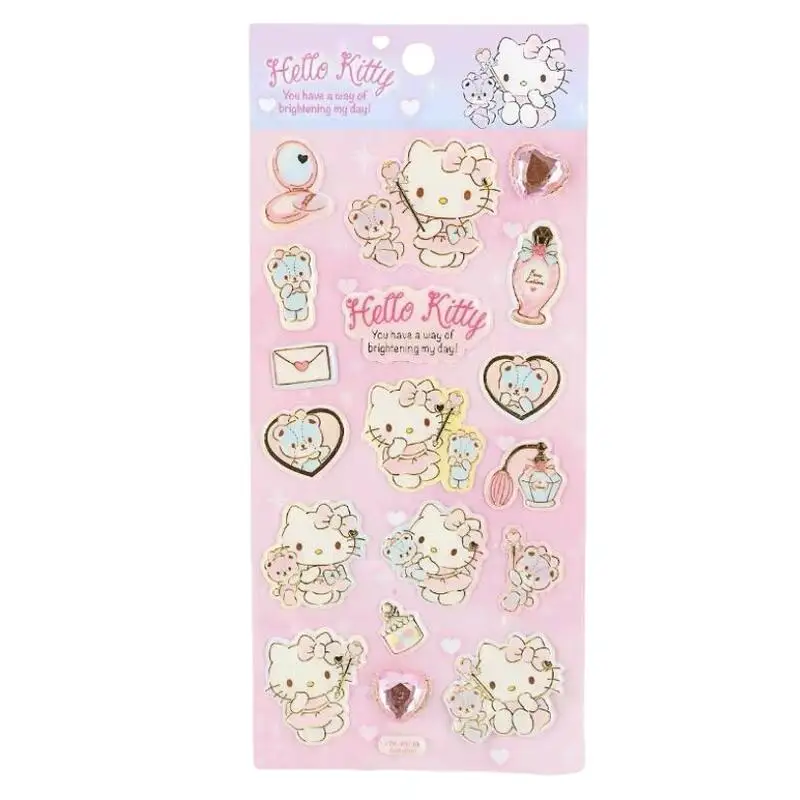 Naklejki Sanrio Hello Kitty z koronką, naklejki na gitarę, komputer, etui na słuchawki, dekoracja DIY, kreskówkowe naklejki 3D z bąbelkami i diamentami, zabawka dla dziewczynki