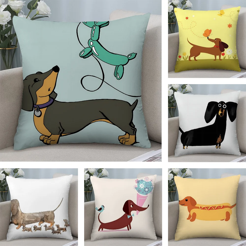 

Cute Dachshund Dog Pillow Case Plush Fabric Soft Double Sided Print Sofa Cushion Cover Throw Pillow Covers