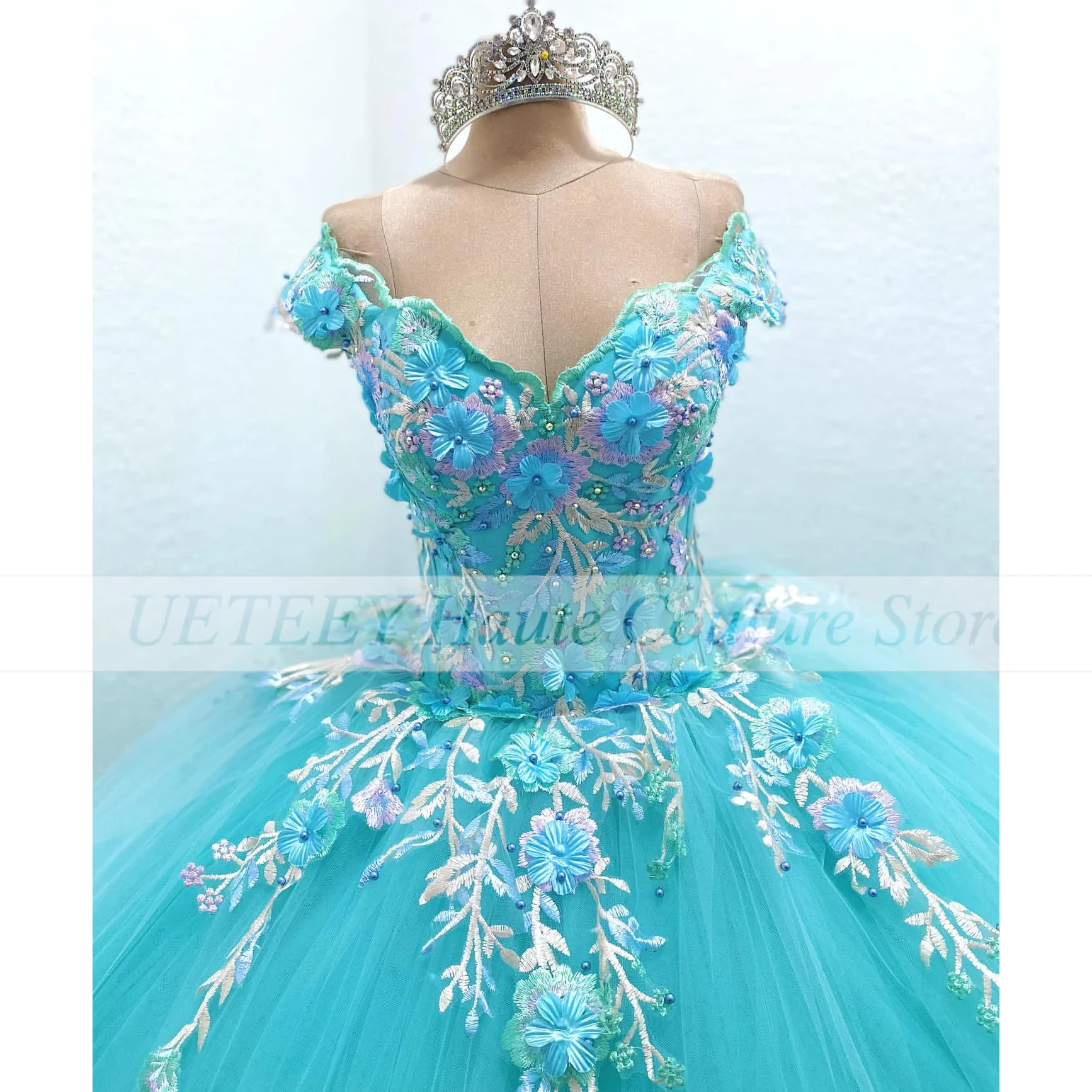 Vestido De quinceañera para 16 niñas, apliques con cuentas en 3D, flores, escote Corazón, Tull, cumpleaños, graduación, 15 Años