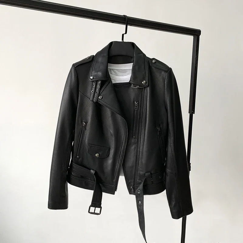 Tajiyane Genuine Leather Jacket Women Short White Leather Jackets for Women 2023 Real Sheepskin Coat Casual Biker Coats Lace-up