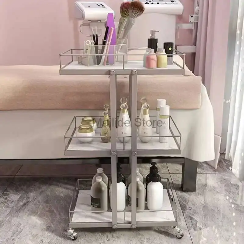 

Light Iron Modern Salon Minimalist Trolleys Luxury Furniture Beauty Salon Mobile Rack Multi-layer Tool Cart Home Storage Trolley