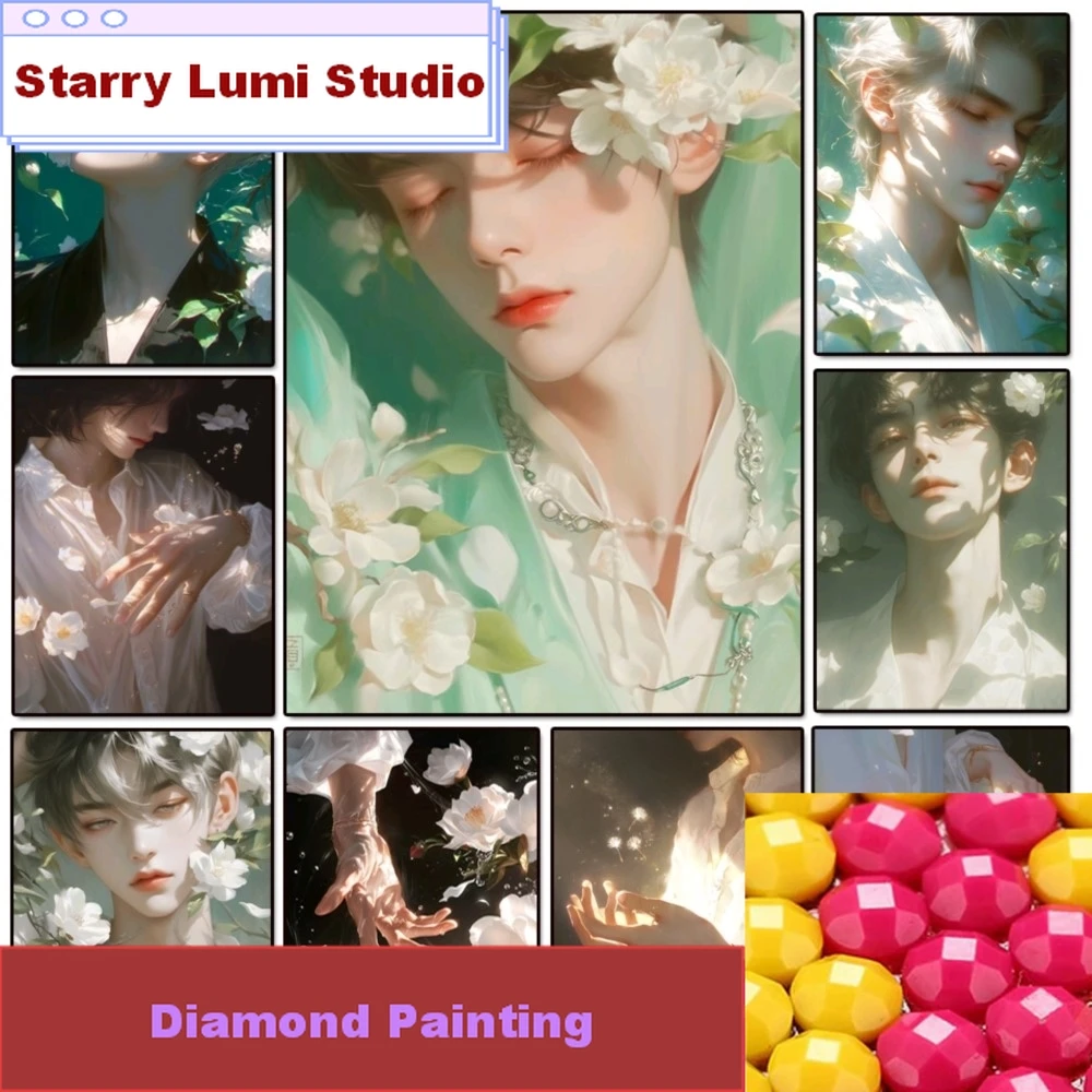 Handsome Boy 5d Diy Diamond Painting Kit Jewelry Fantasy Man Hand Flowers Art Crosss Stitch PIcture Home Decor Gif