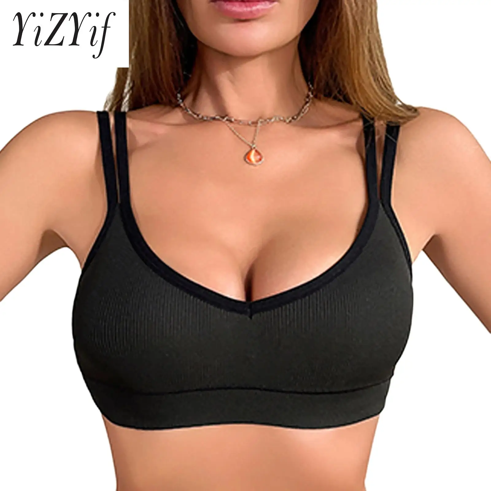 Women Lingerie Sexy Open Bra Double Shoulder Straps Top Sports Underwear Sleeveless Camisole Ribbed for Yoga Exercise