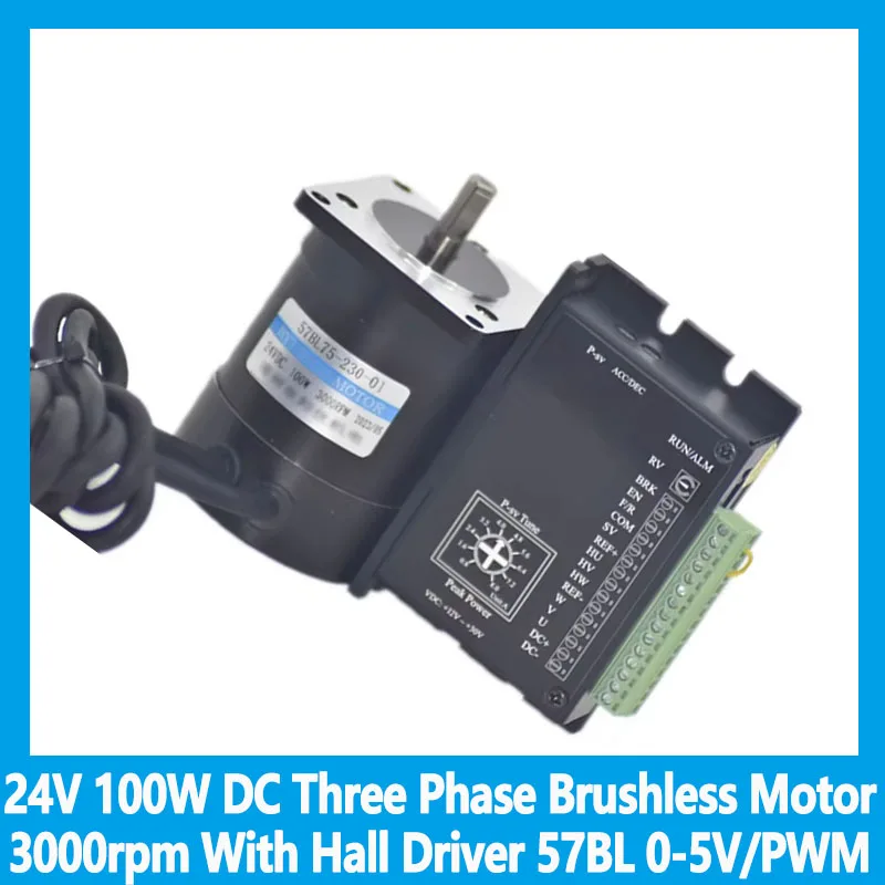 

24V 100W DC Three Phase Brushless Motor 3000rpm With Hall Driver 57BL 0-5V/PWM Speed Controller