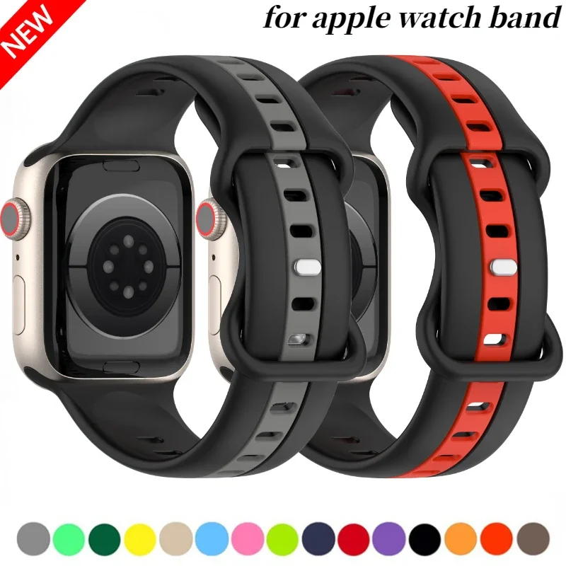 Two-color Silicone Strap For Apple Watch Ultra Band 49mm 45mm 44mm 42mm 46mm Bracelet Wristband iWatch 10 9 8 7 6 5 4 SE Belt