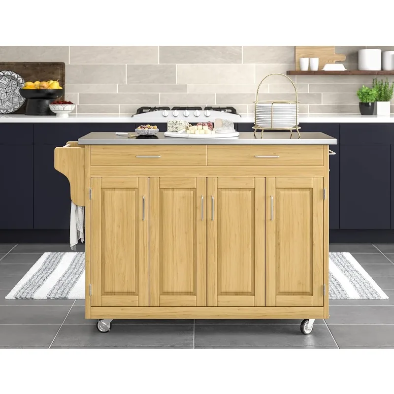 Create-a-Cart Natural 4 Door Cabinet Kitchen Cart with Stainless Steel Top  caseta jardin exterior