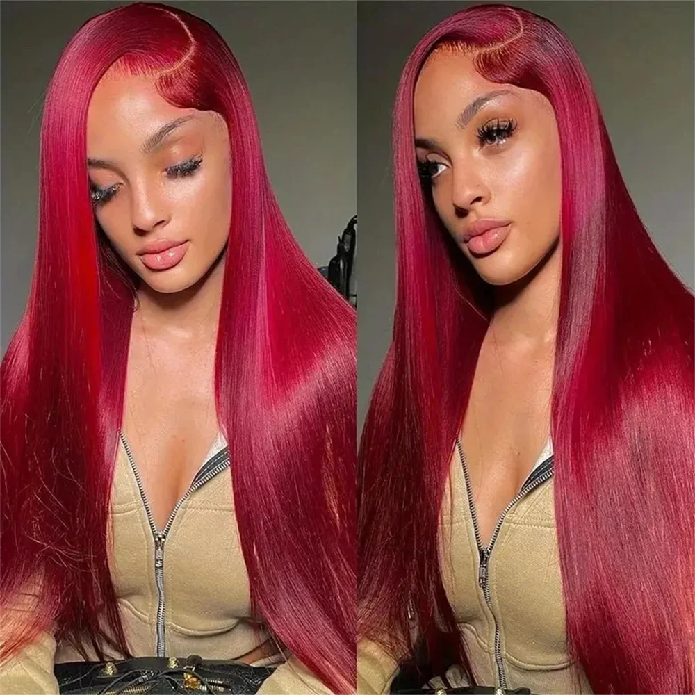 

30 Inch 99j Burgundy Straight Lace Front Human Hair Wigs 13x6 13x4 Hd Lace Frontal Wig Wine Red Colored Straight Wig For Women