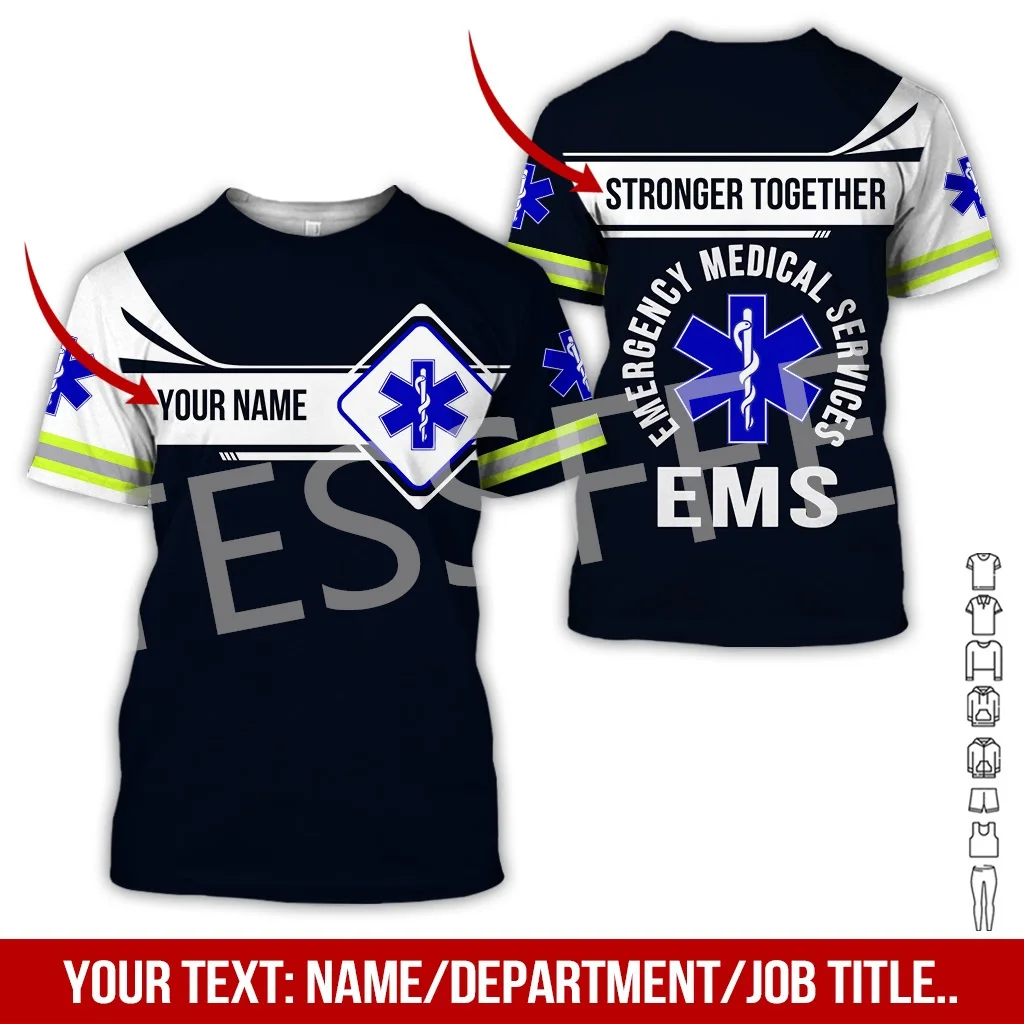 

Custom Name Cosplay EMT EMS Paramedic Tattoo Nurse Vintage 3DPrint Summer Harajuku Streetwear Short Sleeves Casual T-Shirts X-1