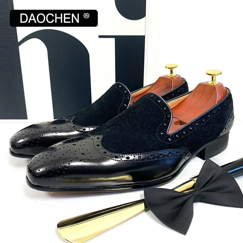 

ITALIAN MEN LEATHER SHOES BLACK BROWN WINGTIP SLIP ON CASUAL DRESS MAN SHOES WEDDING OFFICE BANQUET LOAFERS SHOES MEN