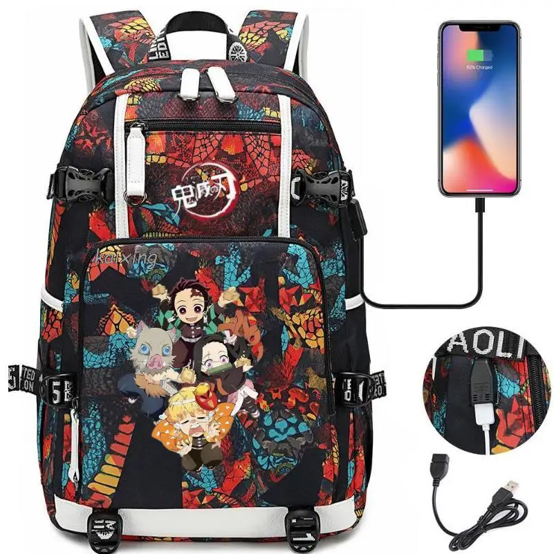 Hot Kamado Nezuko Demon Slayer Boy Girls Kids Book Bags Large Capacity Teenagers USB Schoolbags Women Men Laptop Travel Backpack