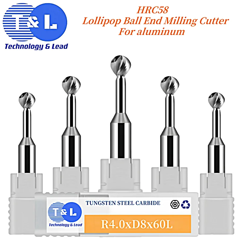 T&L Lollipop Ball End Milling Cutter Milling Cutter For Aluminum Endmills Tools HRC58 2/3Flute R1-R10 Ball Head Milling Cutter